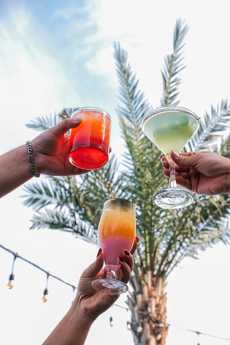 Relaxed poolside seating and refreshments at Riva